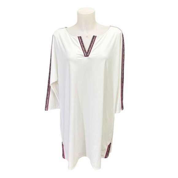 Soft Surroundings Avisa UPF swim coverup‎ White Stretchy Aztec Patch sz XL - Picture 1 of 7
